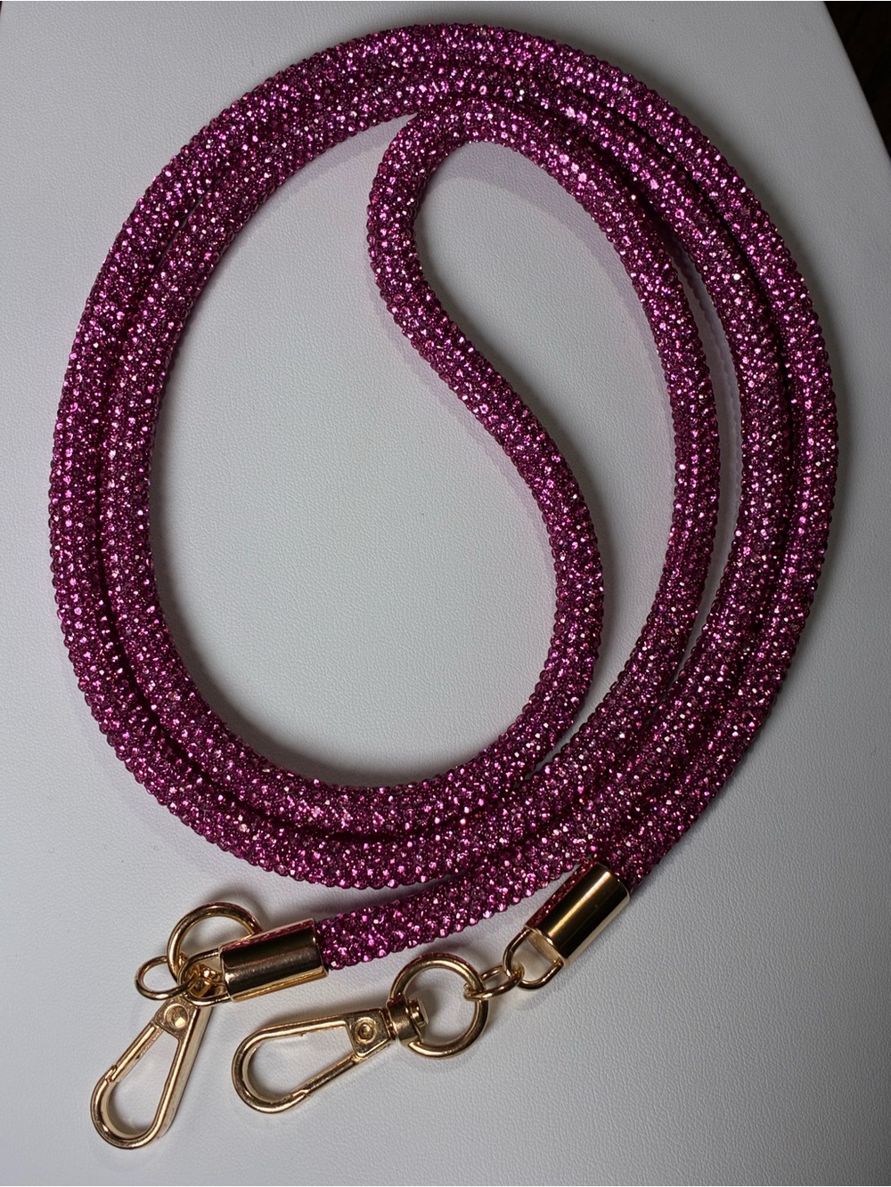 Fuchsia Crystal Rope Lanyard Crossbody Strap with Gold Hardware